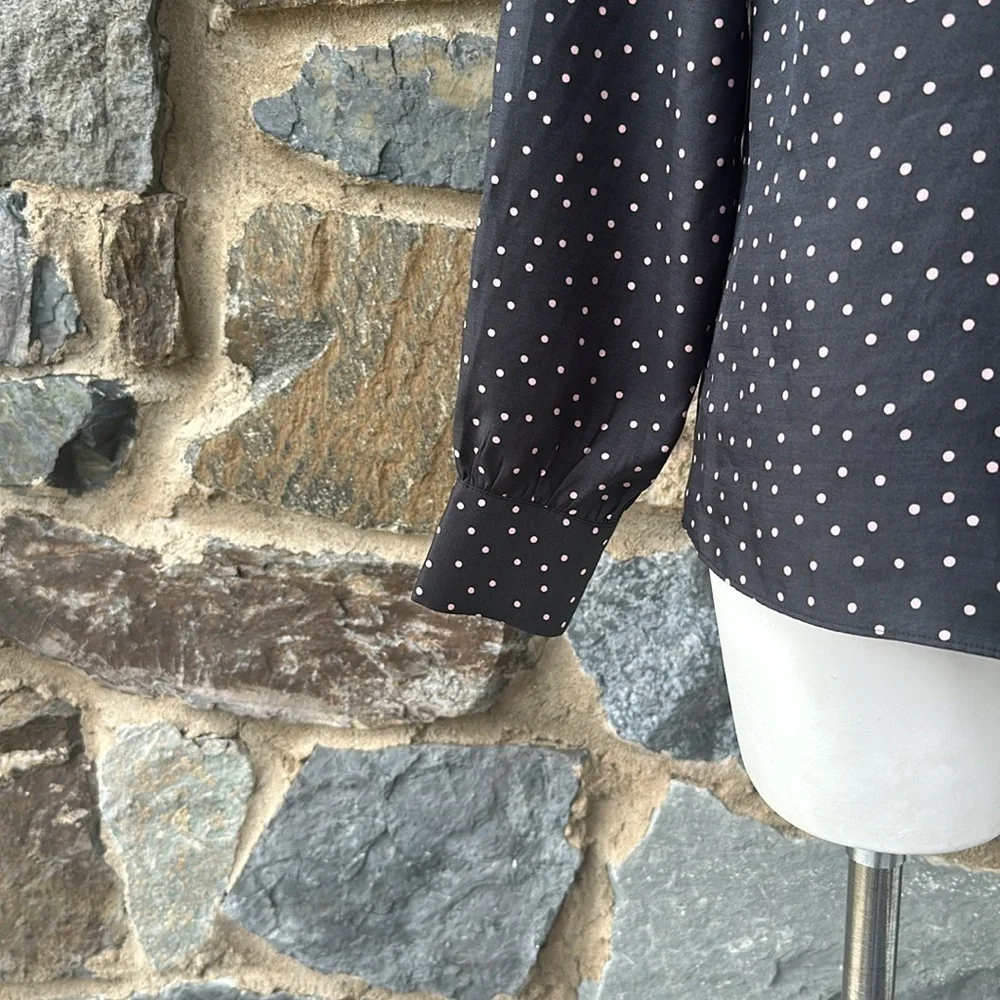 Boden 'Zada' Polka Dot Print Long Sleeve Blouse in Black/Pastel Pink Size 8